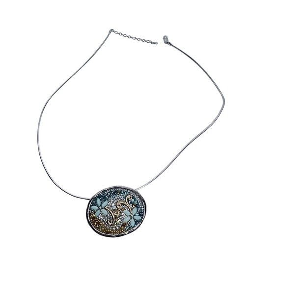 Orit Schatzman Sterling Silver And Aqua Blue Rhinestone Necklace Signed (6013) - Picture 8 of 10